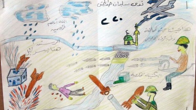 Desenhos feitos por crianças sírias