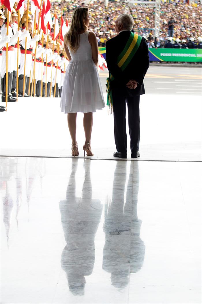 Michel Temer e Marcela Temer durante cerimônia de passagem da Faixa Presidencial para o presidente Jair Bolsonaro, no Palácio do Planalto