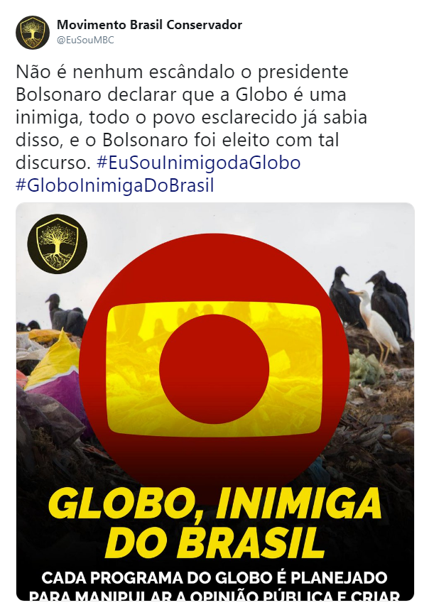 Presidente Jair Bolsonaro chama Globo de inimiga e hashtag contra a emissora vai ao topo do Twitter