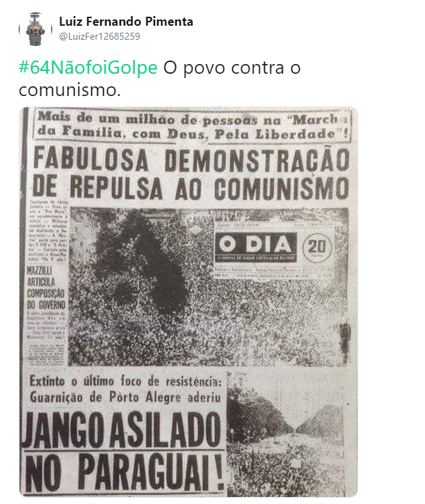 Usuários levam #64NãoFoiGolpe aos mais falados do Twitter