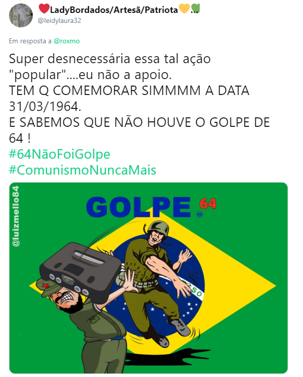 Usuários levam #64NãoFoiGolpe aos mais falados do Twitter
