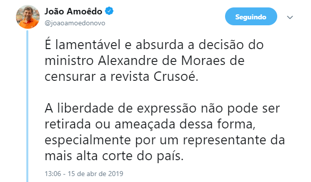 Personalidades, órgãos da imprensa e políticos manifestaram repúdio à decisão do ministro Alexandre de Moraes