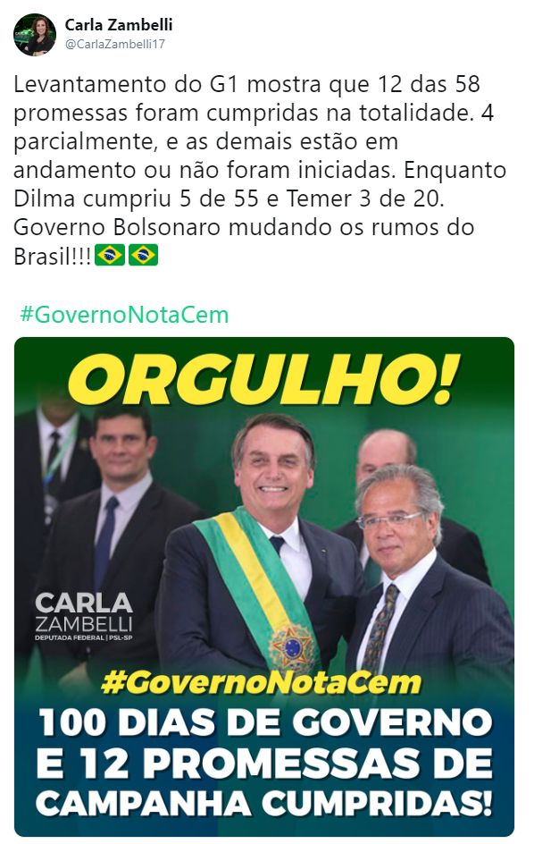 Apoiadores celebram 100 dias do governo Bolsonaro