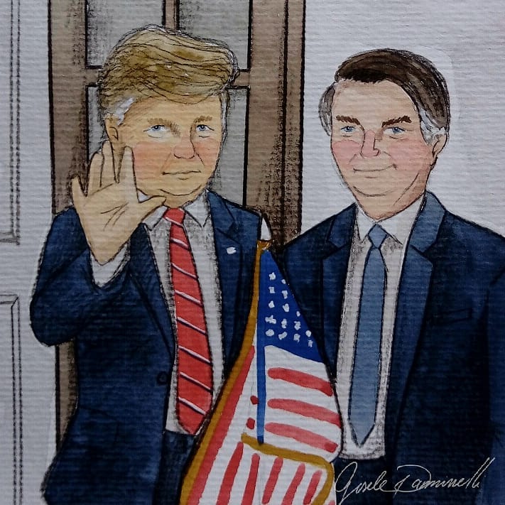 Ilustradora reproduz imagens reais do presidente e aliados