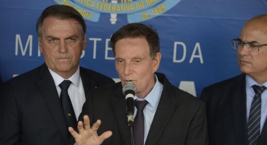 Presidente Jair Bolsonaro, prefeito do Rio de Janeiro, Marcelo Crivella, e governador Wilson Witzel