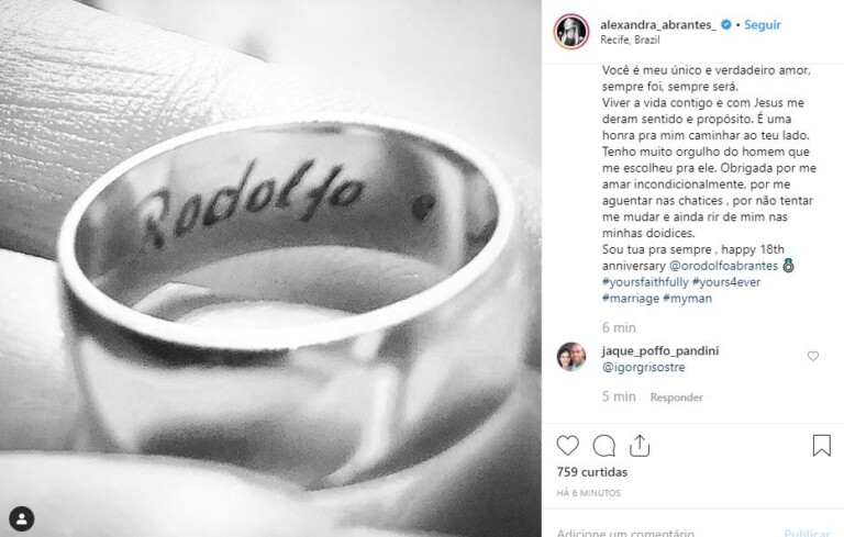 Rodolfo e Alexandra Abrantes se declararam um para o outro pelo aniversário de casamento