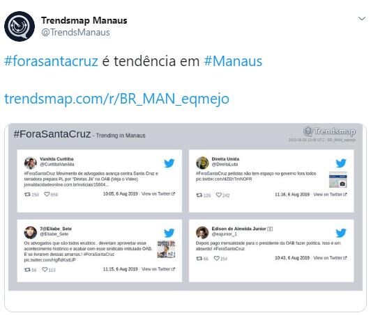 Público colocou a tag #ForaSantaCruz nos trends