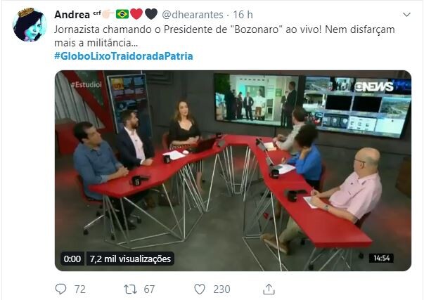 #GloboLixoTraidoradaPatria ficou entre os assuntos mais comentados do Twitter