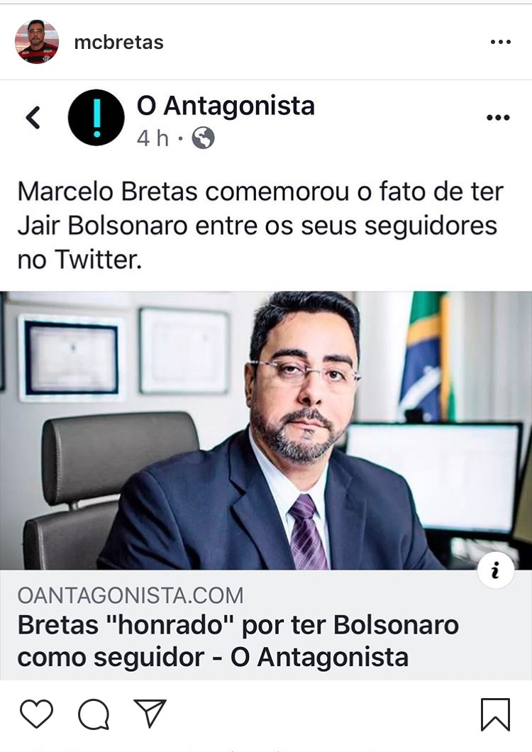 O juiz deu destaque a matéria sobre ter se sentido honrado por ter Bolsonaro entre seguidores