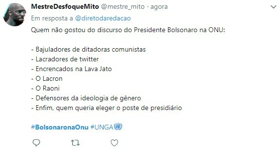 Discurso de Bolsonaro foi elogiado nas redes sociais