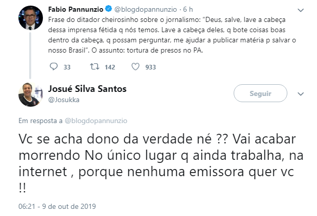 Jornalista critica Bolsonaro e é alvo de críticas em rede social