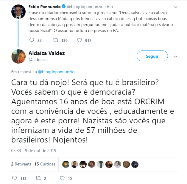 Jornalista critica Bolsonaro e é alvo de críticas em rede social