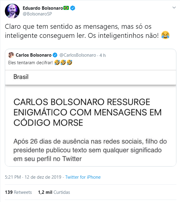 Comentário de Eduardo Bolsonaro