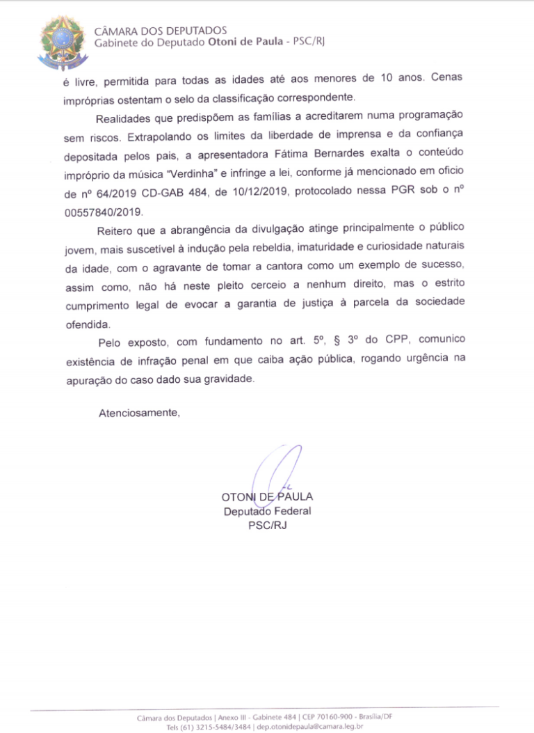 Deputado Otoni de Paula acionou a PGR e a PF