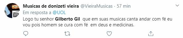 Internautas criticaram fala de Gilberto Gil