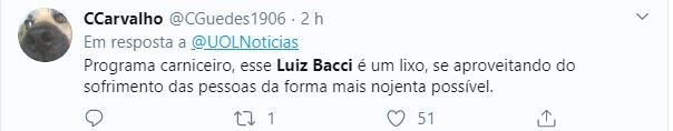 Internautas se revoltaram com Luiz Bacci