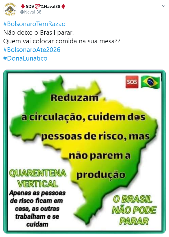 Usuários de redes sociais dão apoio ao presidente Jair Bolsonaro