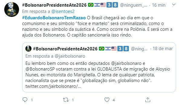 Usuários das redes sociais manifestaram apoio a Eduardo Bolsonaro