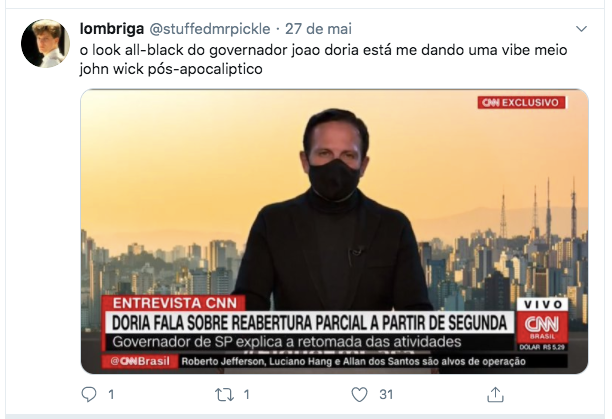 Look todo preto de João Doria vira piada em rede social