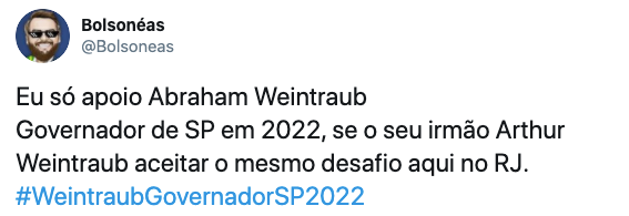 Eleitores pediram Abraham Weintraub como governador de SP em 2022