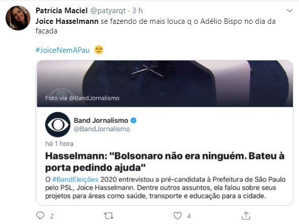 Internautas rebatem ataques de Joice a Bolsonaro