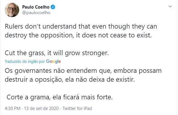 Paulo Coelho fez posts polêmicos no Twitter