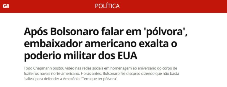 G1 citou Bolsonaro em manifestação de embaixador sem contexto com líder brasileiro