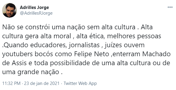 Felipe Neto critica Machado de Assis como leitura para jovens