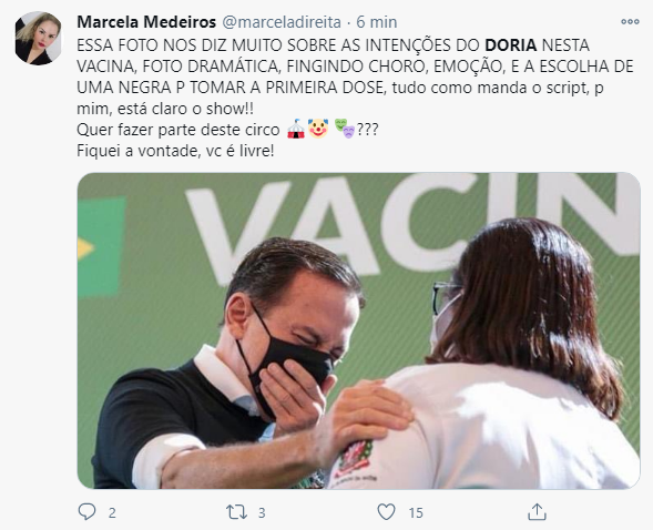 Reação de Doria ao vacinar enfermeira 