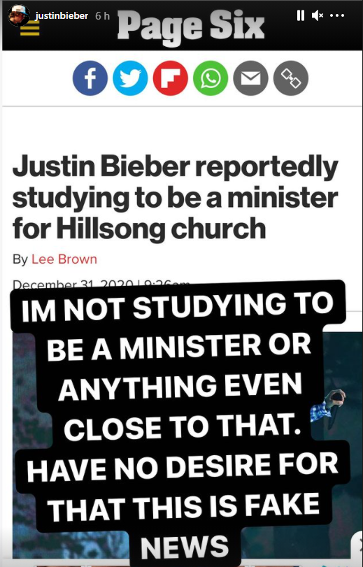 Justin Bieber diz que não será ministro evangélico na Hillsong