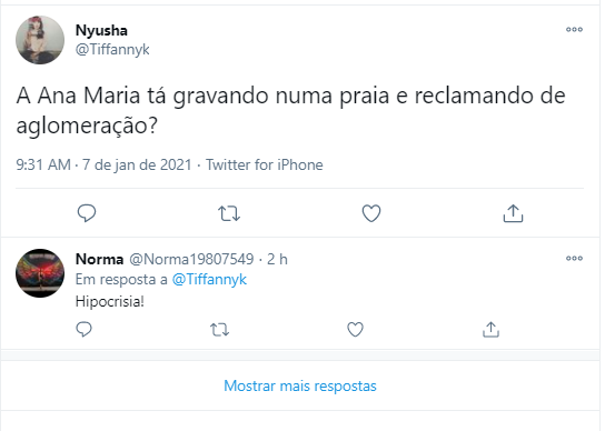 Usuários do Twitter reclamaram após Ana Maria Braga criticar quem vai à praia na pandemia