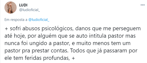 Declarações de Ludi Moreira no Twitter