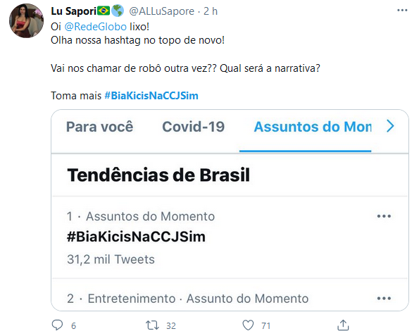 Web se une e manda recado à Globo: #BiaKicisNaCCJSim