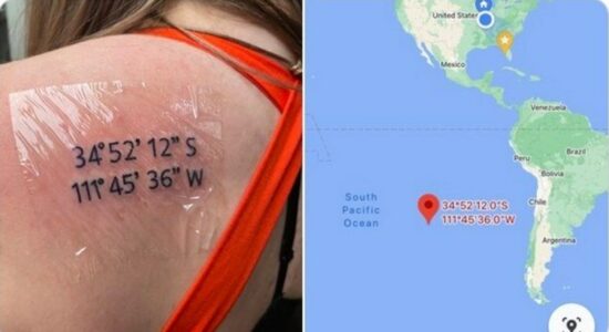 Em vez de homenagear cidade, mulher tatua latitude de oceano