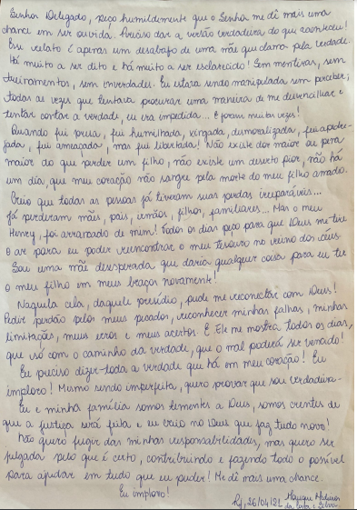 carta de monique medeiros ao delegado - caso henry