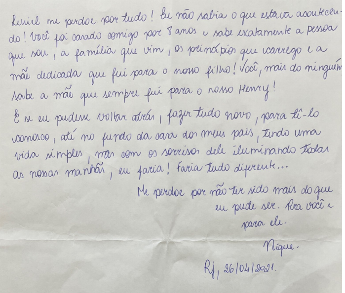 carta de monique medeiros a leniel borel - caso henry