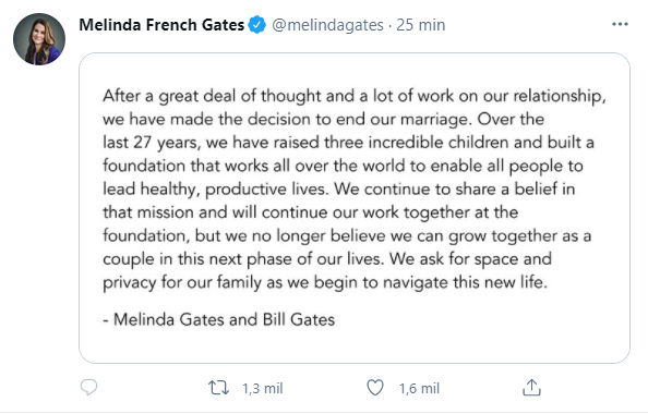 Bill Gates e Melinda Gates anunciam separação