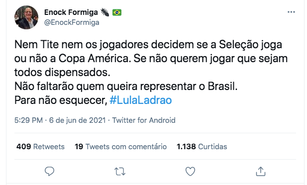 #LulaLadrao ficou entre assuntos mais comentados do Twitter