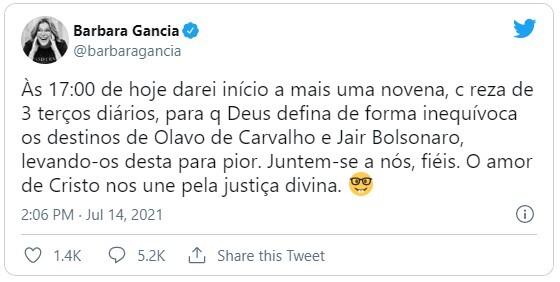 Barbara Gancia foi criticada por Tuíte