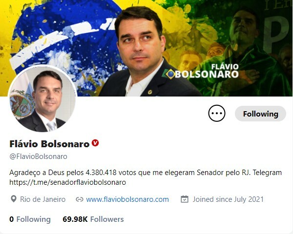 Perfil do senador Flavio Bolsonaro no GETTR