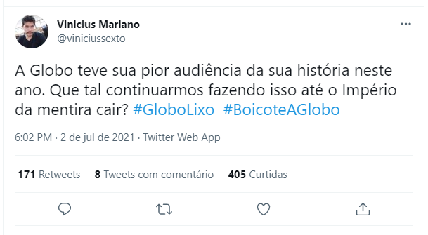 Usuários do Twitter lançaram #BoicoteAGlobo