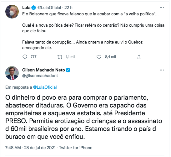 Governo “saqueava estatais”, diz Gilson Machado em resposta a Lula