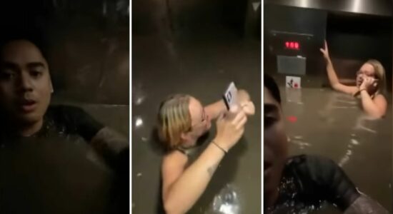 Vídeo: Amigos ficam presos em elevador inundado durante enchente