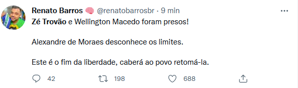 Moraes manda prender Zé Trovão e jornalista pró-Bolsonaro