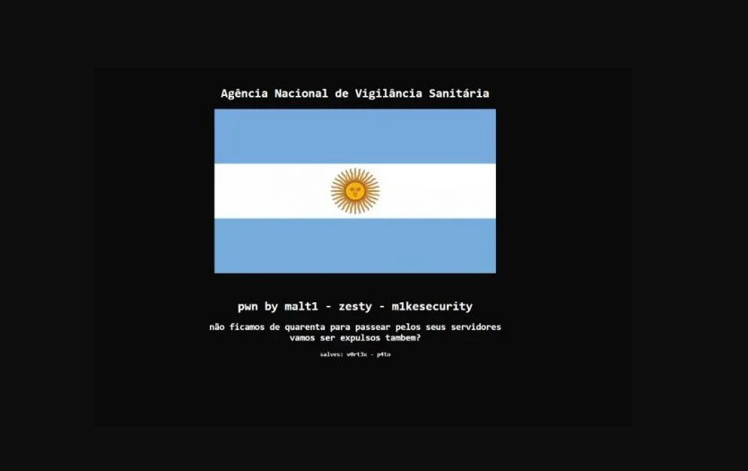 Hackers invadem site da Anvisa e expõem bandeira argentina