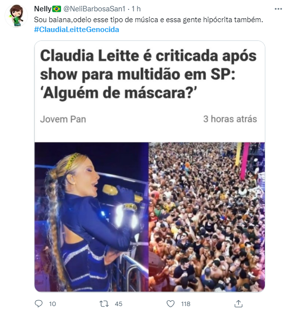 Usuários de redes sociais criticaram Claudia Leitte após festa em São Paulo