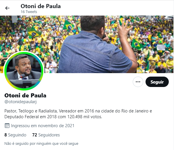 Perfil de Otoni de Paula no Twitter
