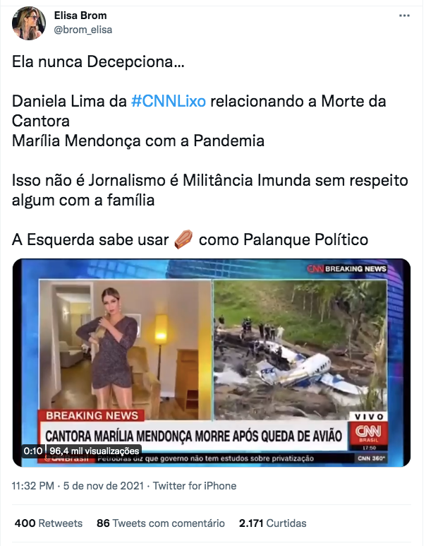 Web critica CNN por cobertura sobre morte e velório de Marília Mendonça