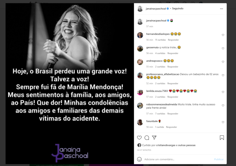 Famosos lamentam a morte de Marília Mendonça