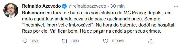 Opositores ironizam internação de Bolsonaro